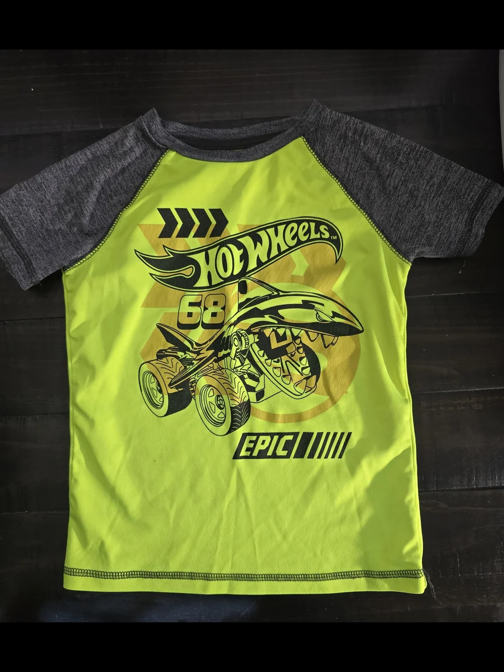 Boys Hot Wheels Neon Green Raglan Swim Top
